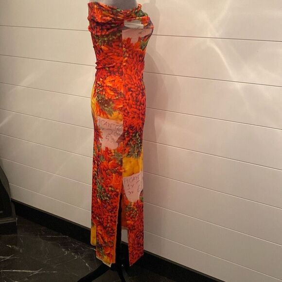 Zara asymmetrical dress orange and green floral - Picture 8 of 8